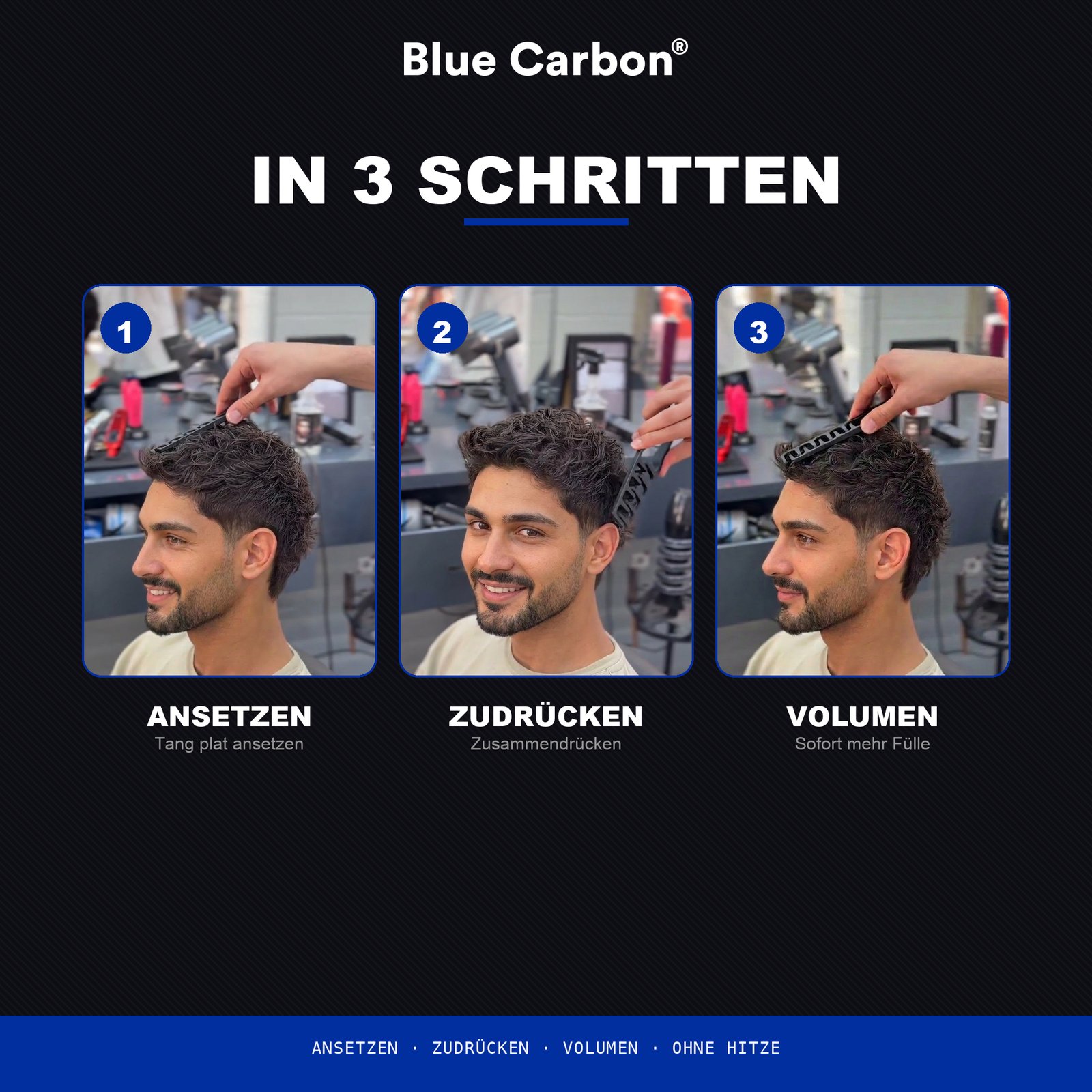 TexComb Anleitung in 3 Schritten: ansetzen, zudrücken, Volumen